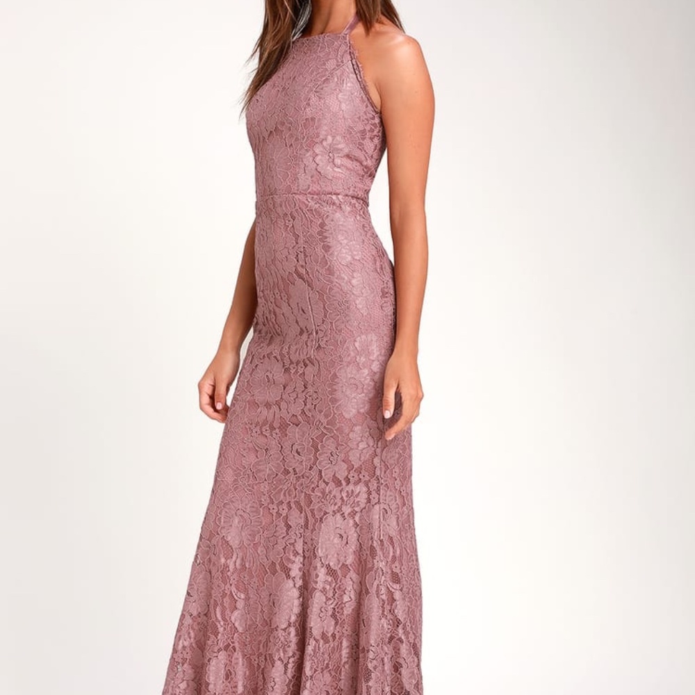 Every Memory Mauve Lace Halter Maxi Dress